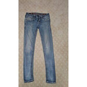 RockRevival Jeans Women's Size 26x29 Yui MidRise Skinny Stretch Distressed Bling